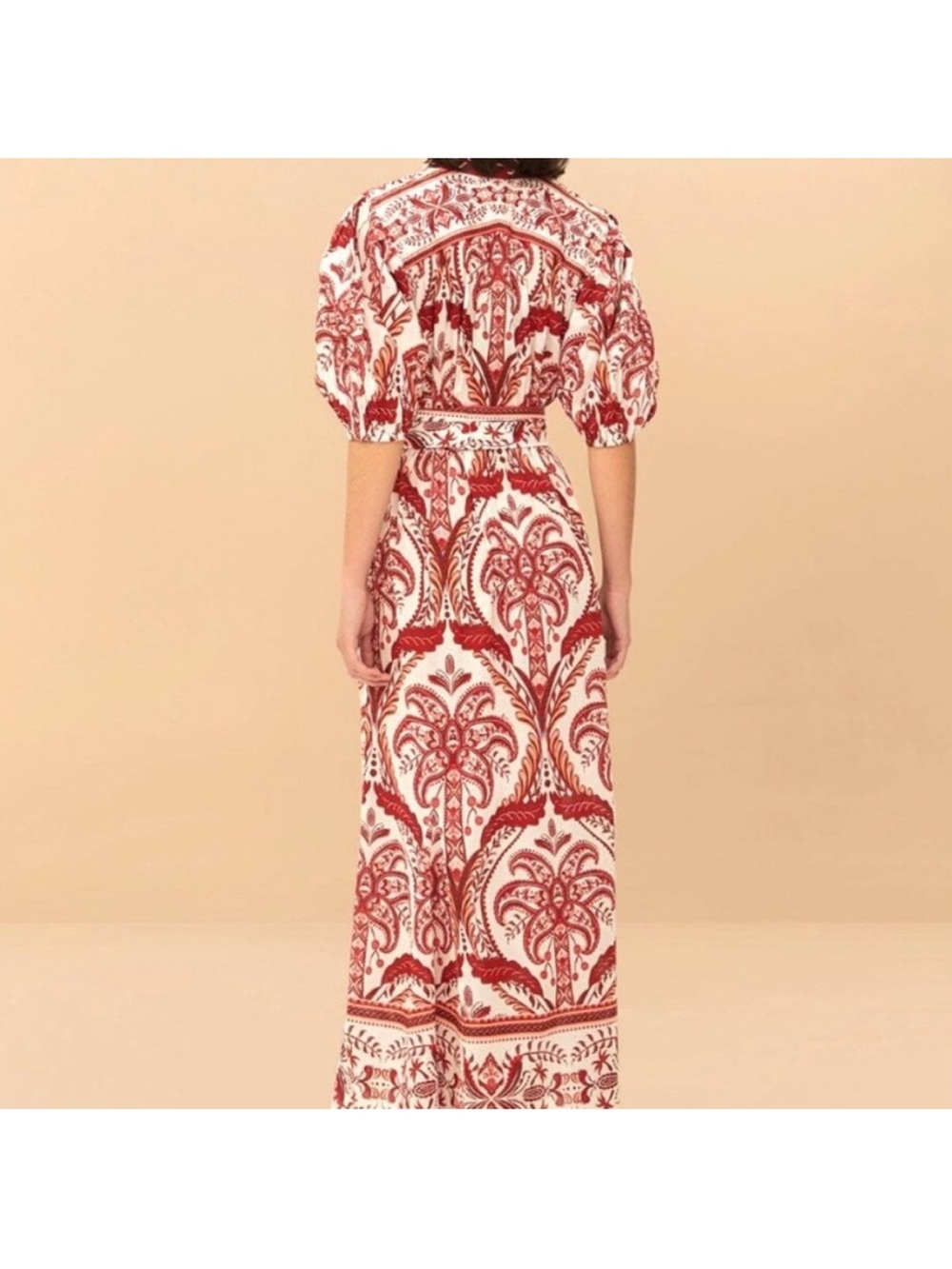 FARM Rio Red and Off White tropical cameo belted maxi dress, M - Picture 2 of 8